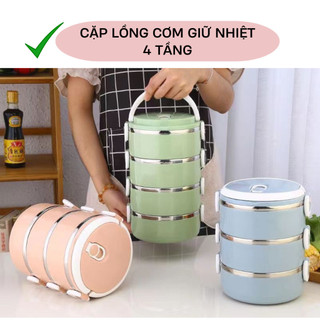 Cặp lồng đựng cơm giữ nhiệt 4 tầng, hộp cơm giữ nhiệt lúa mạch ruột inox chống gỉ-BV15