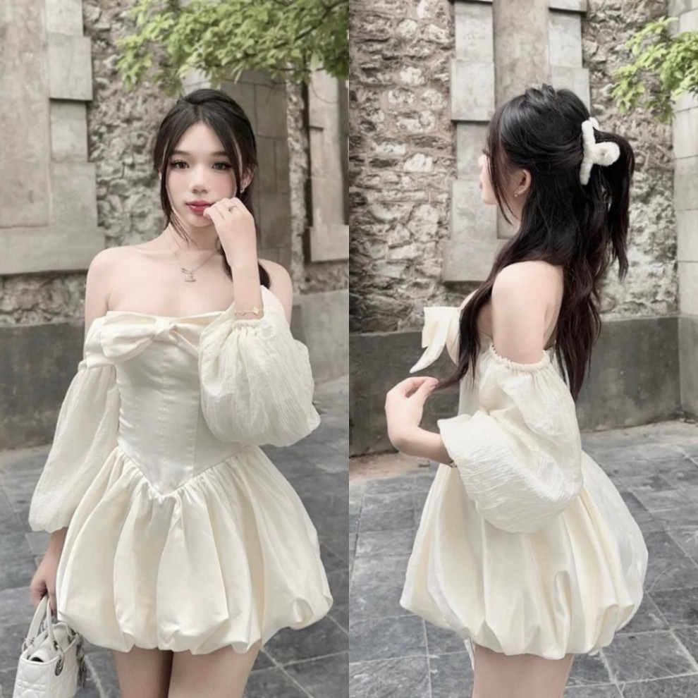 Váy Cúp Ngực Cổ Vuông Tay Phồng Moon's Store, Váy Cúp Ngực Cổ Vuông Tay Phồng Tiểu Thư Sang Chảnh Ph