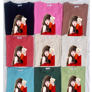 Áo phông Cotton hàn (Hàng Loại 1) in hình Cô gái áo đỏ, Áo thun from rộng, mặc cho Nam và nữ chất đẹp -DT