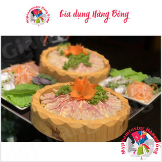 Khay sushi - sashimi , cá hồi , nhựa giả gỗ tròn trang trí sushi, sashimi