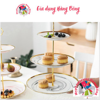 Set đĩa sứ vân đá cao cấp | 2 tầng | 3 tầng sứ vân đá hồng - xám hot trend 2022