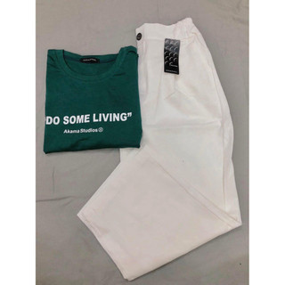 Sét áo phông xanh Do SOME LIVING kèm quần kaki trắng, Áo thun from rộng, mặc cho Nam và nữ chất đẹp không xù -DT