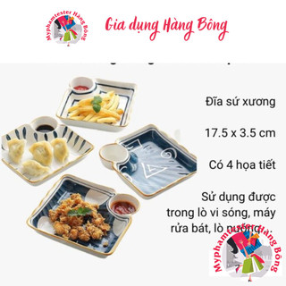 Đĩa Vuông Có Ngăn Chấm Nhật Bản Phong Cách Decor Retro