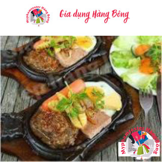 Chảo gang có đế gỗ Chống Dính đầu bò kèm khay gỗ , đồ decor tiện ích, thông minh