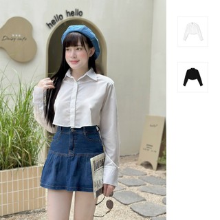 Áo sơ mi nữ kate croptop shoulpad, chất vải kate ford thoải mái, wsm007-01, somehow
