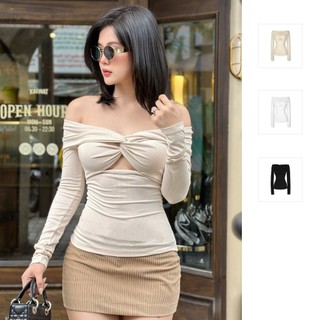 Áo nữ long sleeves pullover solid, chất vải thun gân thoải mái, wki023, somehow