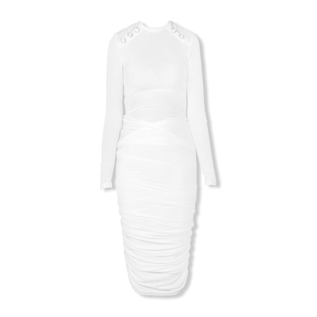 Đầm Nữ Ngắn Long Sleeve Buttons Shoulder, Chất Vải Thun Ánh Kim, WDN032, SOMEHOW