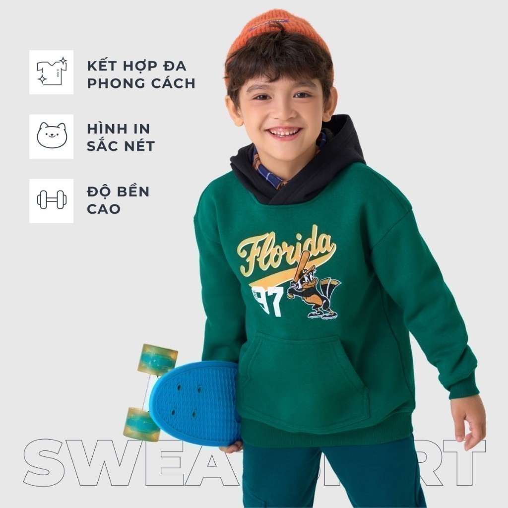 Áo nỉ bé trai CANIFA áo hoodie có mũ dài tay in hình 2TW23C002