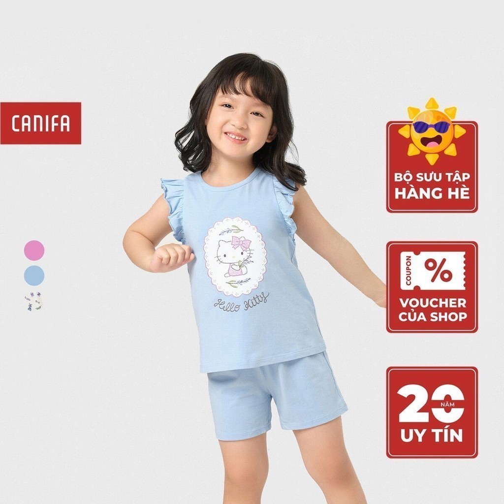 Bộ quần áo bé gái CANIFA chất liệu cotton áo cổ tròn tay cánh tiên, quần soóc cạp chun ML23 1LS23S006