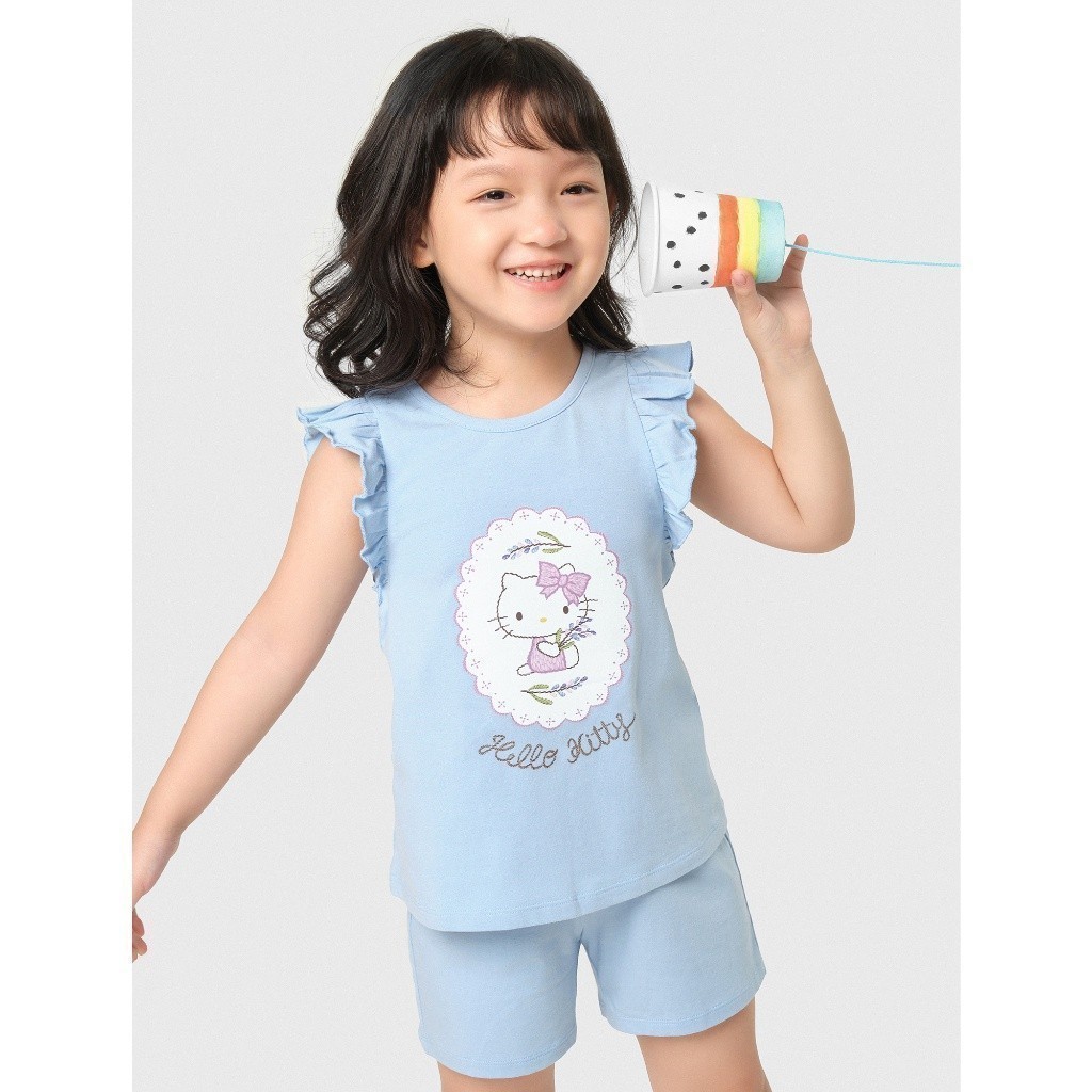 Bộ quần áo bé gái CANIFA chất liệu cotton áo cổ tròn tay cánh tiên, quần soóc cạp chun ML23 1LS23S006