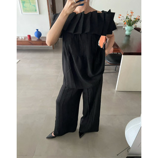 COCO SIN - Quần Linen Đen Dài Xếp Ly