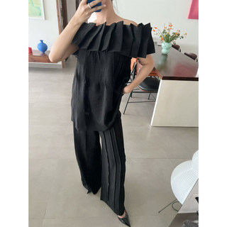 COCO SIN - Quần Linen Đen Dài Xếp Ly
