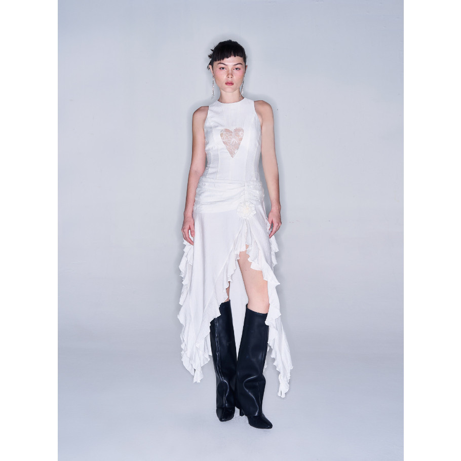COCO SIN - Đầm Tơ Trắng Sát Nách Ruffle