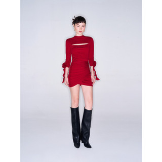 COCO SIN - Đầm Thun Gân Đỏ Đính Hoa