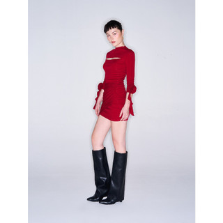 COCO SIN - Đầm Thun Gân Đỏ Đính Hoa