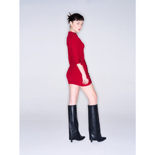 COCO SIN - Đầm Thun Gân Đỏ Đính Hoa