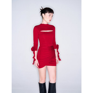 COCO SIN - Đầm Thun Gân Đỏ Đính Hoa