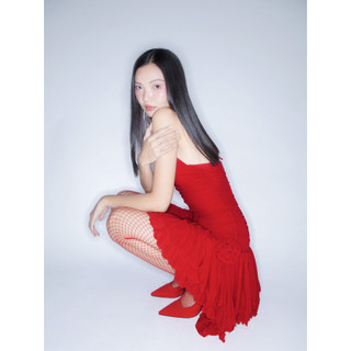 COCO SIN - Đầm Thun Lưới Hoa Đỏ