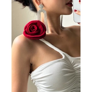 COCO SIN - Áo Thun Ánh Kim Trắng Hoa Đỏ