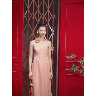 COCO SIN - Set Áo Dài Lụa Gấm Hồng Nude
