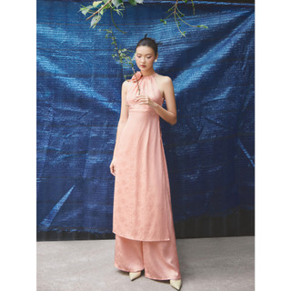 COCO SIN - Set Áo Dài Lụa Gấm Hồng Nude