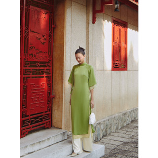 COCO SIN - Set Áo Dài Lụa Satin Xanh Mạ