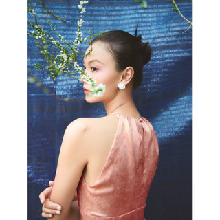 COCO SIN - Set Áo Dài Lụa Gấm Hồng Nude