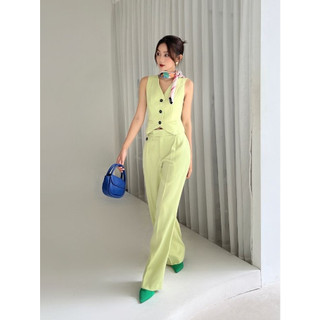Coco sin - quần ống rộng xanh đính nút