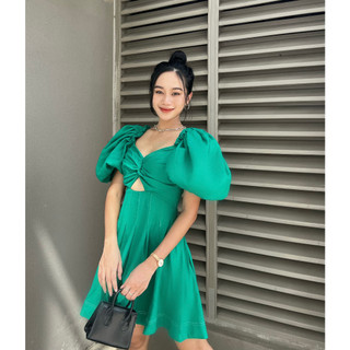 COCO SIN - Đầm Xanh Tay Phồng Cut Out