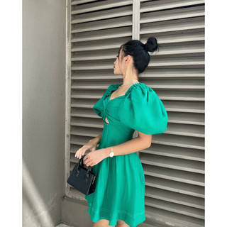 COCO SIN - Đầm Xanh Tay Phồng Cut Out