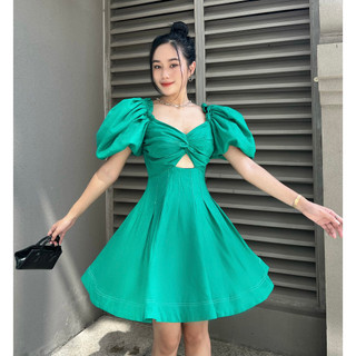 COCO SIN - Đầm Xanh Tay Phồng Cut Out
