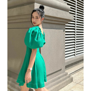 COCO SIN - Đầm Xanh Tay Phồng Cut Out