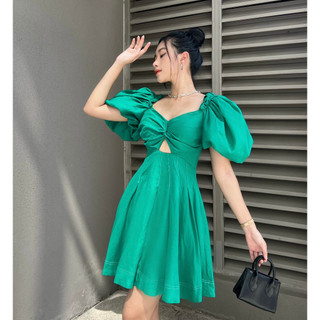 COCO SIN - Đầm Xanh Tay Phồng Cut Out