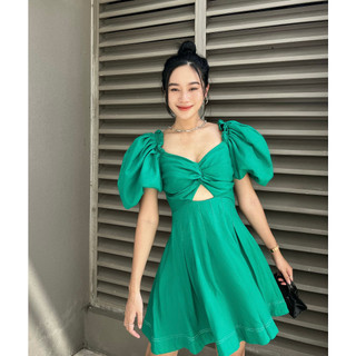 COCO SIN - Đầm Xanh Tay Phồng Cut Out