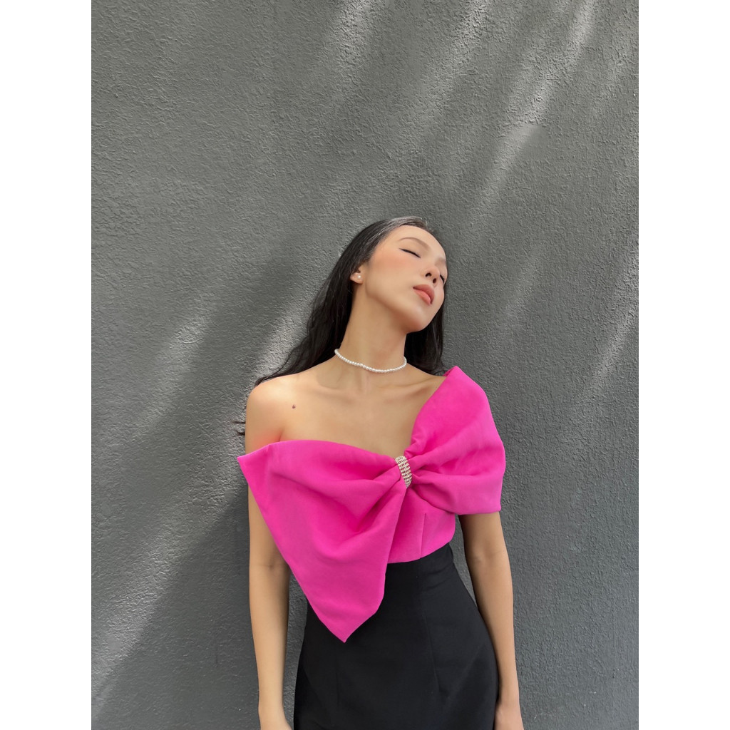 COCO SIN - Đầm Cúp Ngực Nơ Hồng Đính Đá
