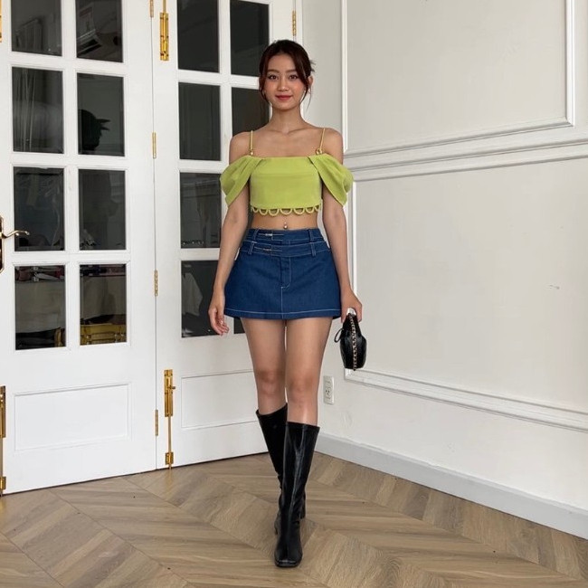 COCO SIN - Croptop Xanh Phối Khoen