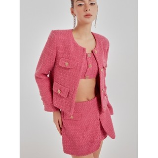 COCO SIN - Croptop Tweed Hồng Đính Nút