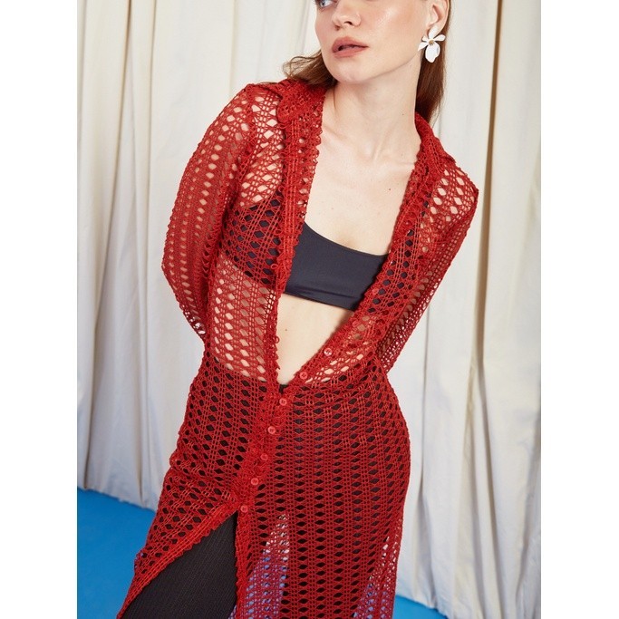 COCO SIN - Áo Sheer Đỏ Dáng Dài