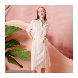 COCOSIN - Đầm Sơ Mi Linen Sọc Hồng