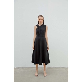 COCOSIN - Đầm Midi Đen Xoắn Nơ