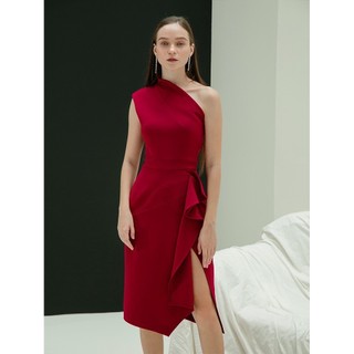 COCOSIN - Đầm Đỏ Lệch Vai Xếp Ly