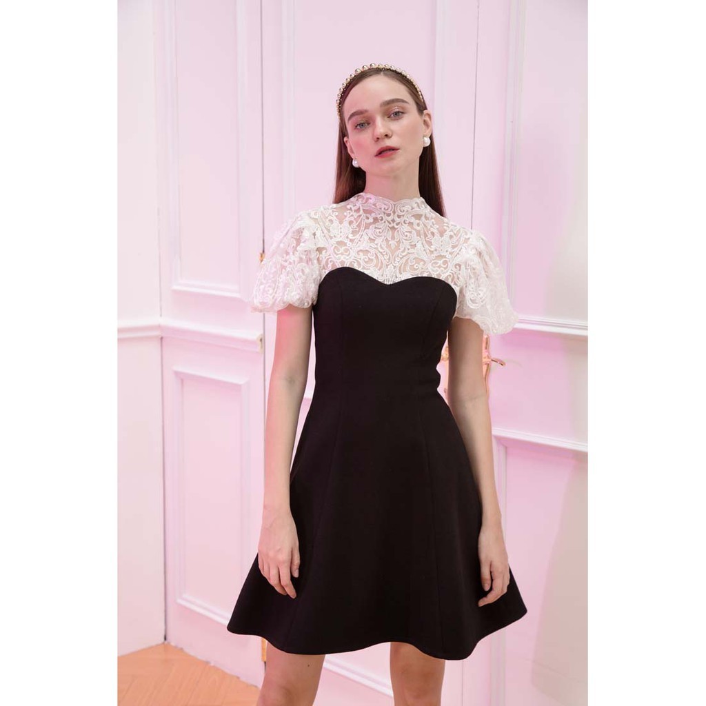COCOSIN - Đầm Đen Midi Phối Ren