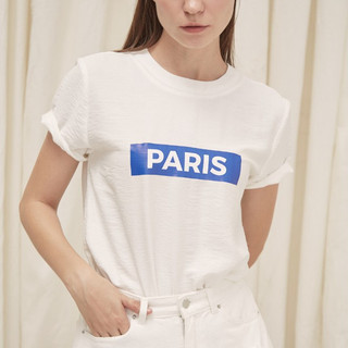 COCOSIN - Áo Lụa Trắng In Paris Xanh