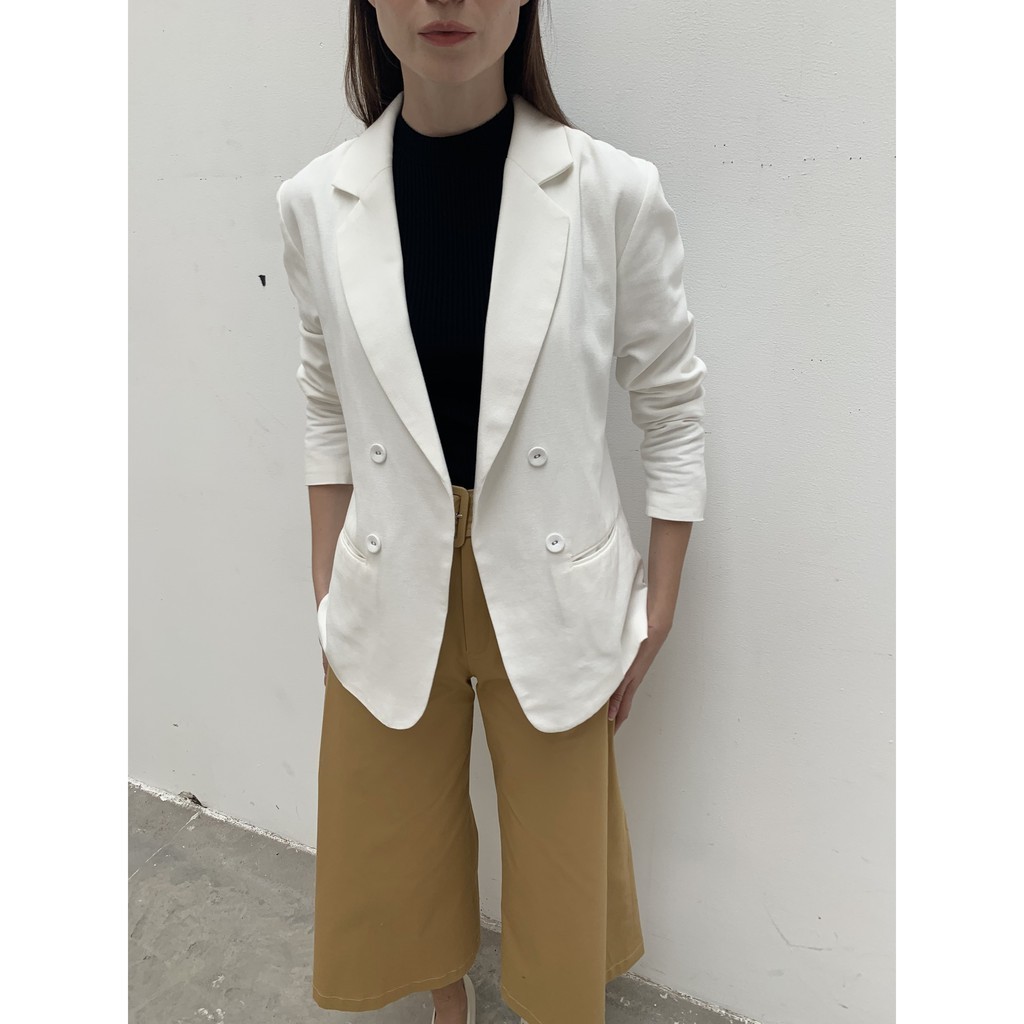 COCOSIN - Áo Blazer Trắng Linen