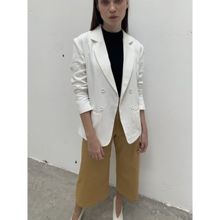 COCOSIN - Áo Blazer Trắng Linen