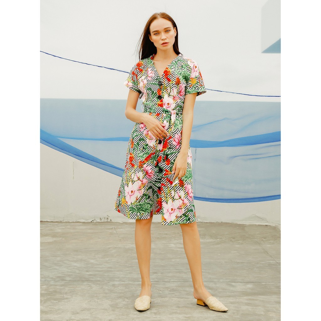 COCO SIN Đầm Sơ Mi Sọc Đen