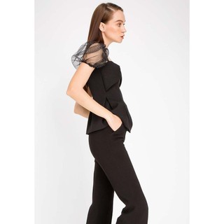 COCO SIN -Áo Twist Ngực Tay Sheer Sequin