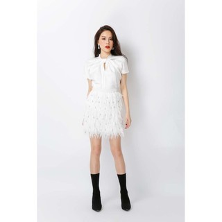 COCO SIN - Váy trắng lông đính đá