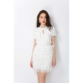 COCO SIN - Váy trắng lông đính đá