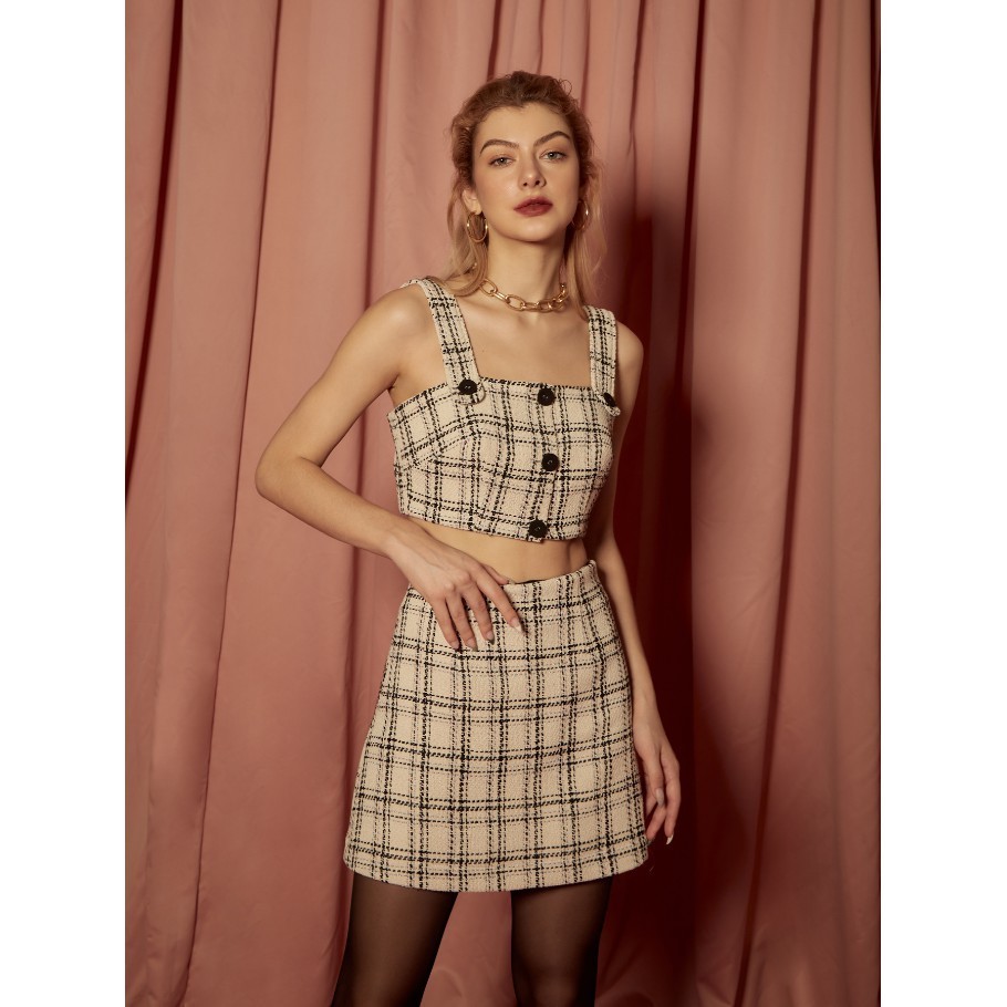 COCO SIN - Váy Mini Tweed Kem
